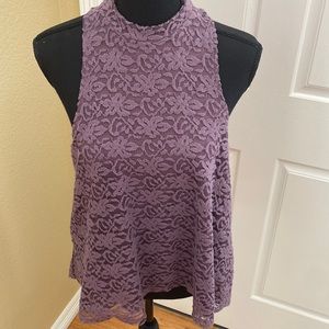 Hollister Purple High Neck Halter Lace Top